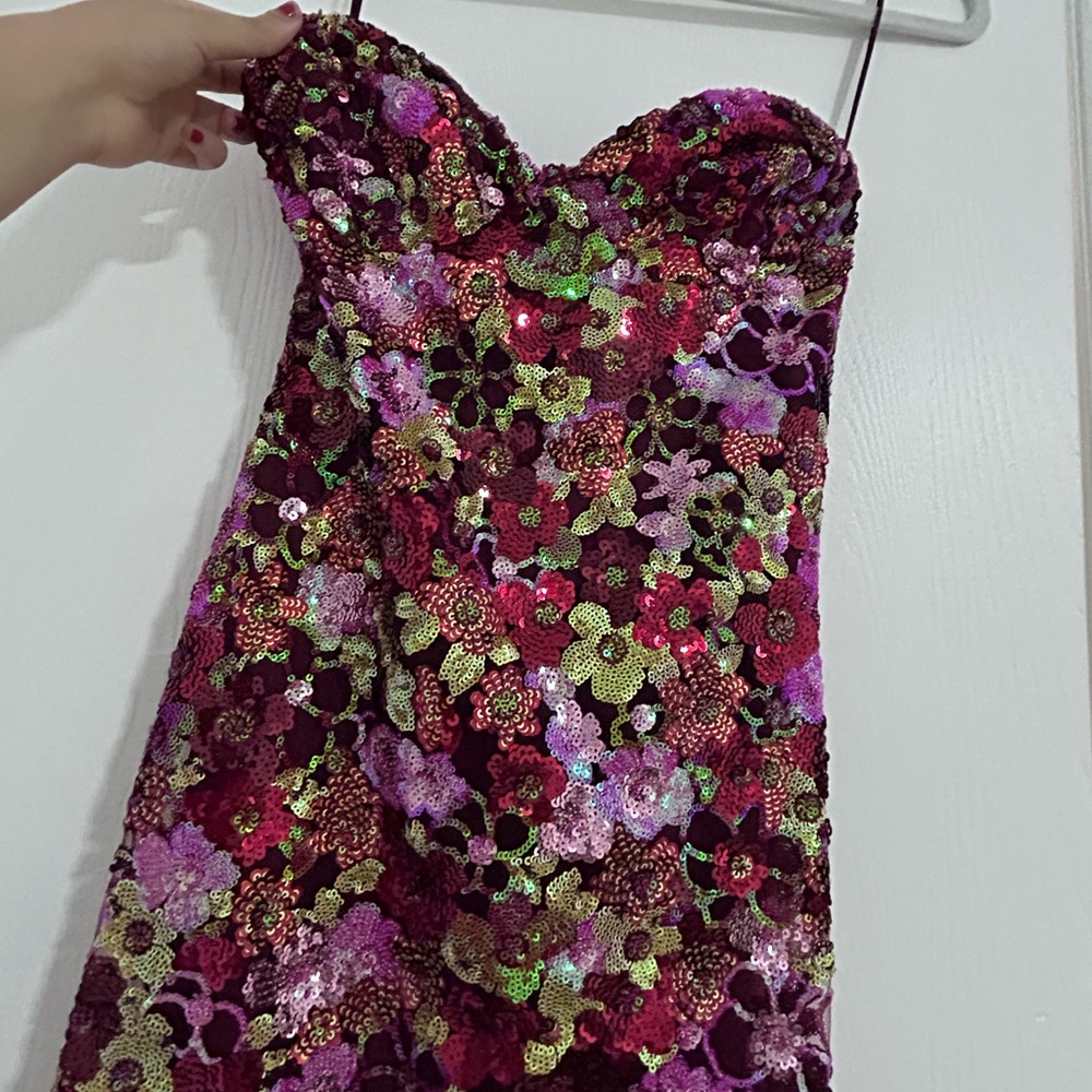 Floral Sequin Strapless Dress